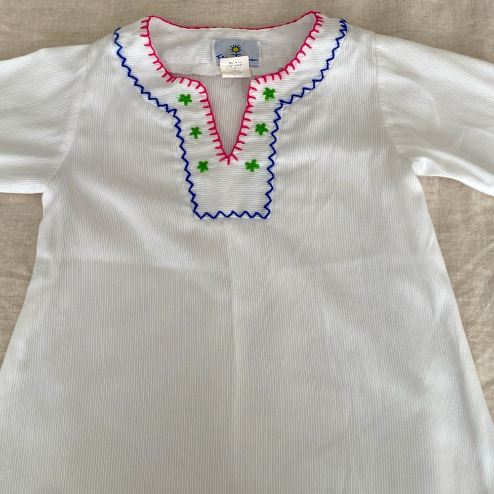 Florence Eiseman White Tunic with Colorful Embroidery
